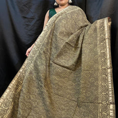 Olive Green Kota Saree with golden zari border full view