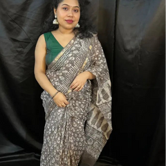 Grey Handloom Kota Saree with intricate khat weaving
