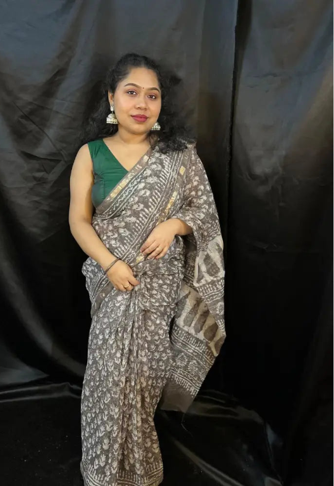 Grey Handloom Kota Saree with intricate khat weaving