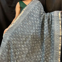 Buy grey Kota Doria saree with blouse piece – elegant festive wear