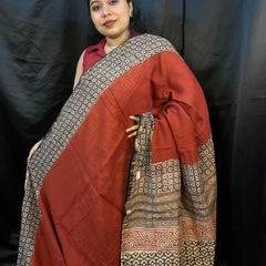 Red Kota Doria saree with golden checks – handwoven cotton silk by Vaarnali