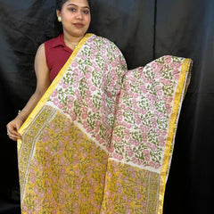 Light Yellow Kota Doria saree handloom cotton silk – full body drape front view