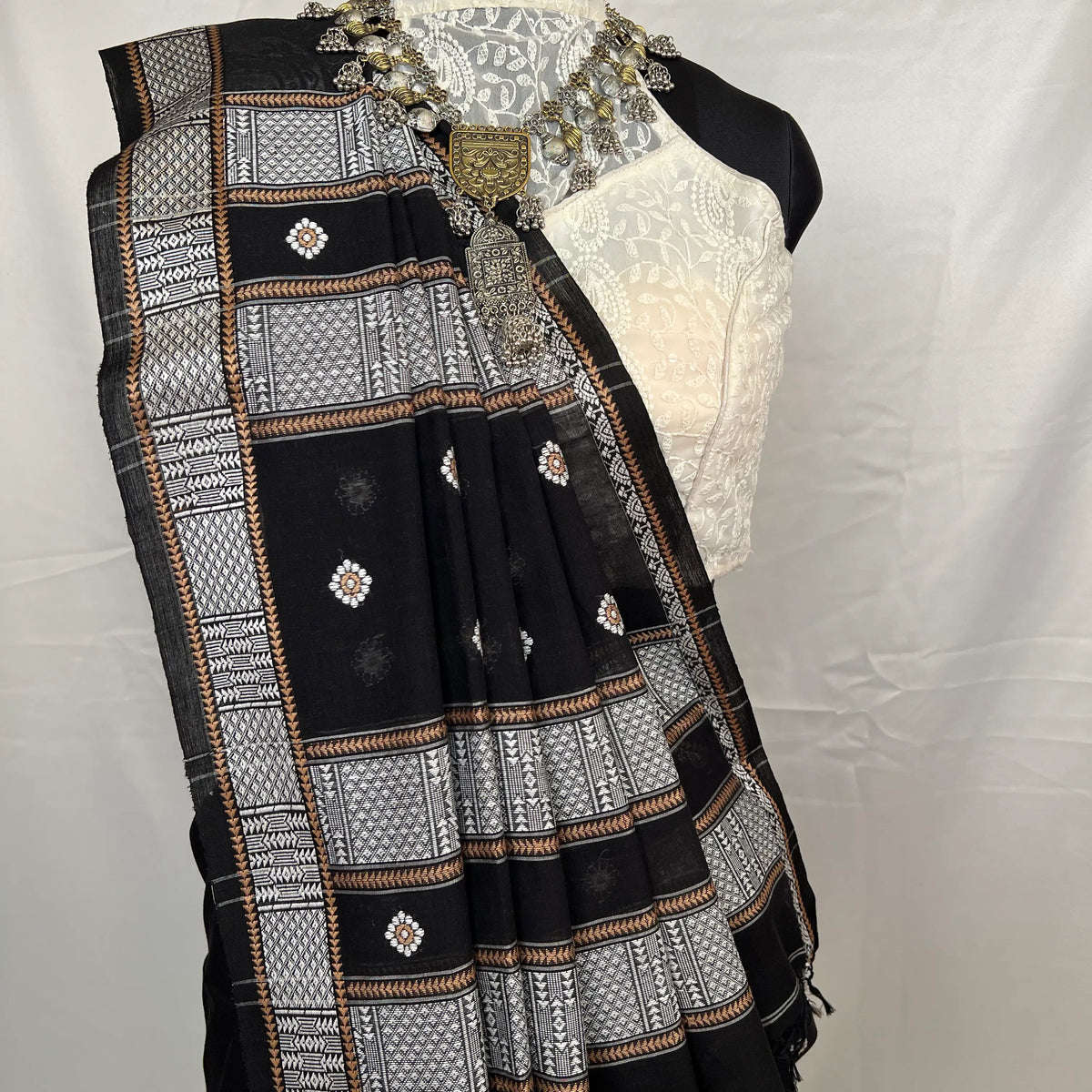 Pure cotton black handloom saree for office and formal wear