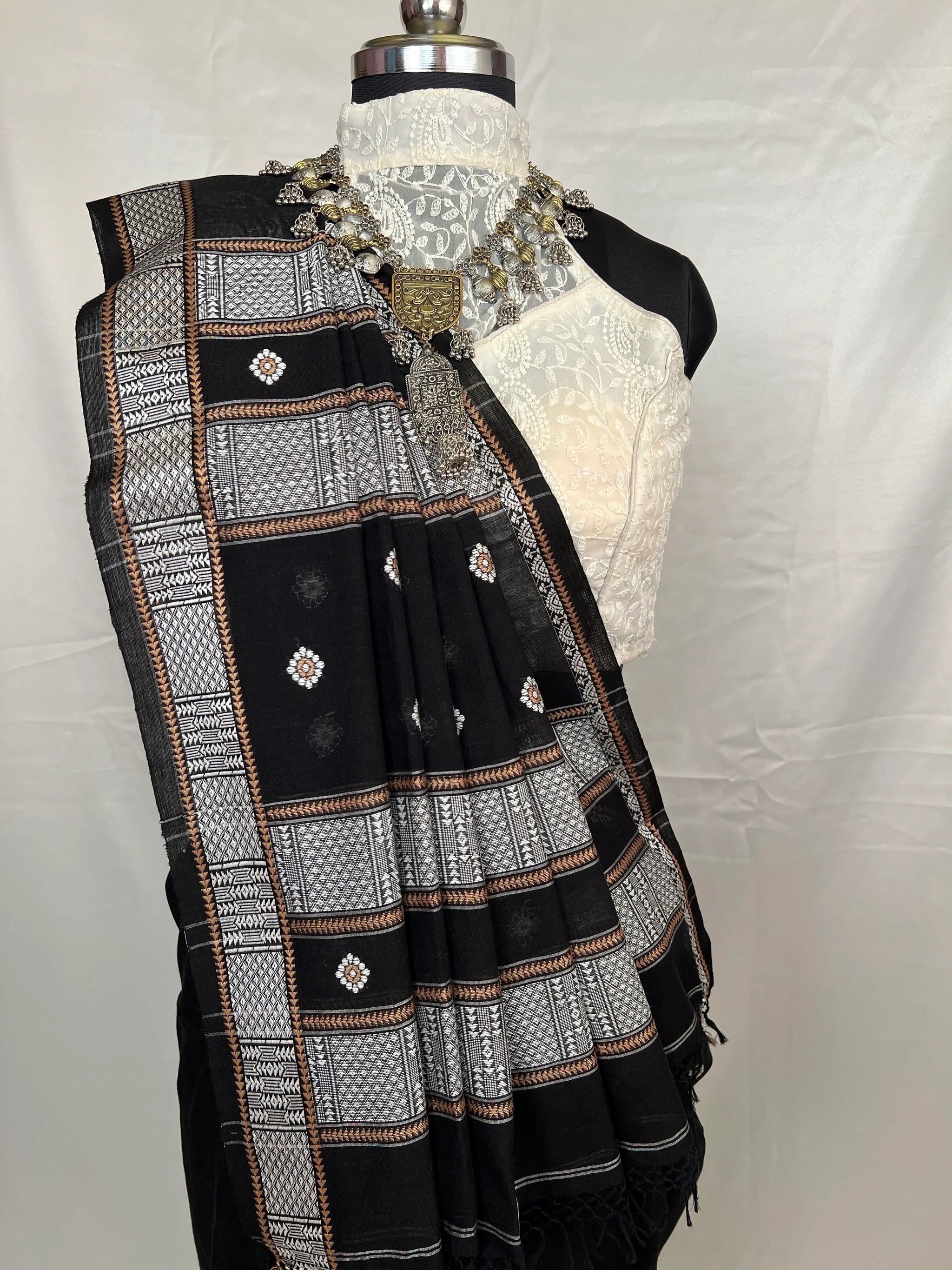 Pure cotton black handloom saree for office and formal wear