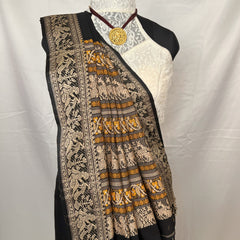 Cotton Baluchari Saree Black – Full front view of handloom cotton saree