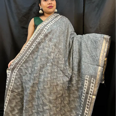 Grey Kota Doria saree with zari border – lightweight handloom cotton