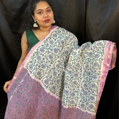 Buy authentic Lavender & Blue Kota Doria saree with zari border online