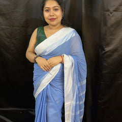 Handloom Saree – Elegant Blue Handwoven Cotton Saree for Office & Occasions