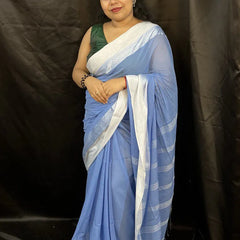 Handloom Saree – Elegant Blue Handwoven Cotton Saree for Office & Occasions