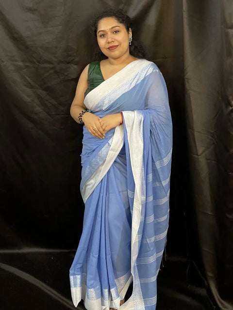 Handloom Saree – Elegant Blue Handwoven Cotton Saree for Office & Occasions
