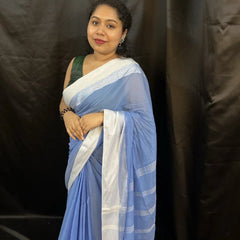 Handloom Saree – Elegant Blue Handwoven Cotton Saree for Office & Occasions