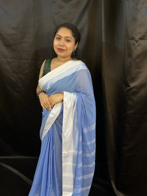 Handloom Saree – Elegant Blue Handwoven Cotton Saree for Office & Occasions
