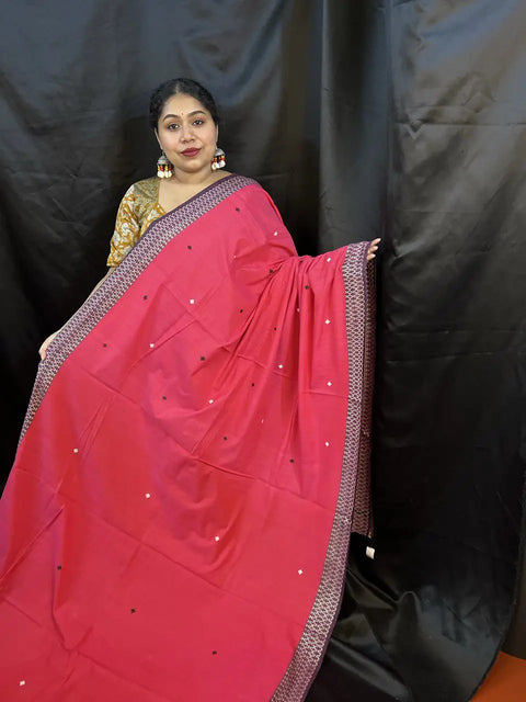 Red Cotton Handloom Saree – Traditional Durga Puja Saree for Women
