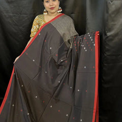 Black Cotton Saree with Red Border – Elegant Handloom Saree | Vaarnali