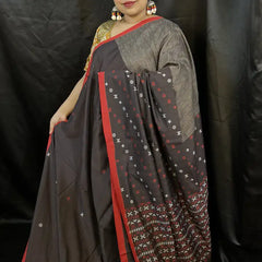 Black Cotton Saree with Red Border – Elegant Handloom Saree | Vaarnali