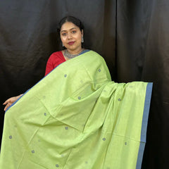 Handloom Saree – Light Green Cotton Saree with Blue Border | Ethically Made