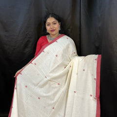 Red and White Cotton Handloom Saree – Traditional Durga Puja Saree | Vaarnali