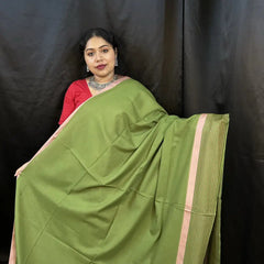 Green Cotton Handloom Saree – Striped Pallu | Vaarnali