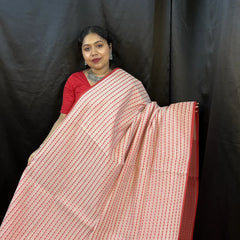 Red & White Handloom Cotton Saree – Traditional Bengali Tant (Artisan Edition) | Vaarnali