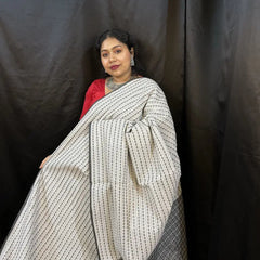 Black & White Handloom Cotton Saree – Bengal Woven | Vaarnali