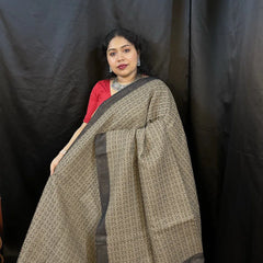 Reverse Saree – 2 in 1 Black & Beige Handloom Cotton Saree by Vaarnali