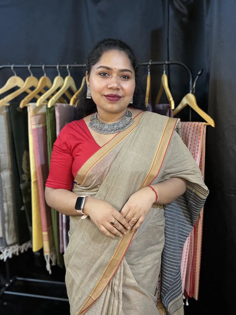 Cotton Saree – Handloom Beige Saree for Office & Occasions