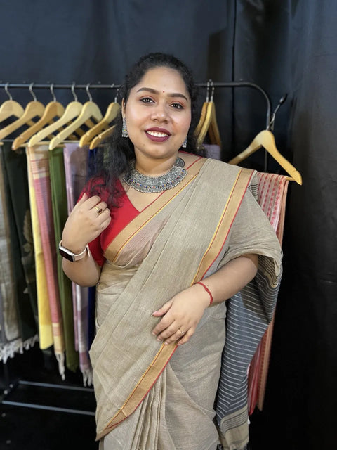 Cotton Saree – Handloom Beige Saree for Office & Occasions