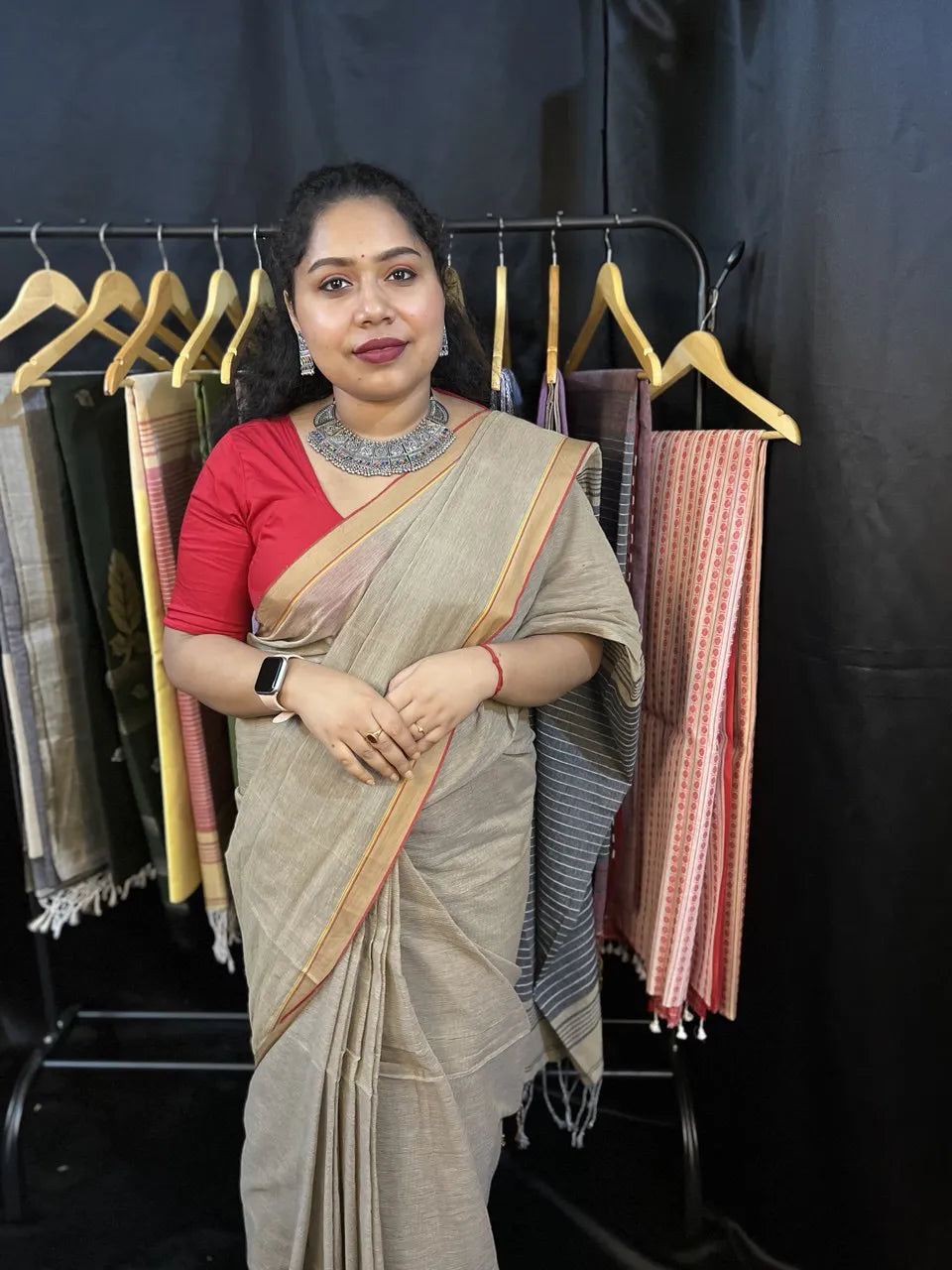 Cotton Saree – Handloom Beige Saree for Office & Occasions
