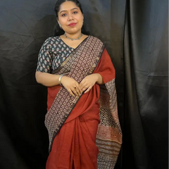 Brown Red Kota Doria Saree with Golden Checks – Handwoven Cotton Silk Saree | Vaarnali