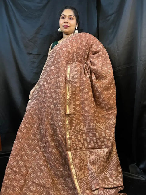Kota Doria Saree – Brown & Beige Cotton Saree Saree with Zari Border |Vaarnali