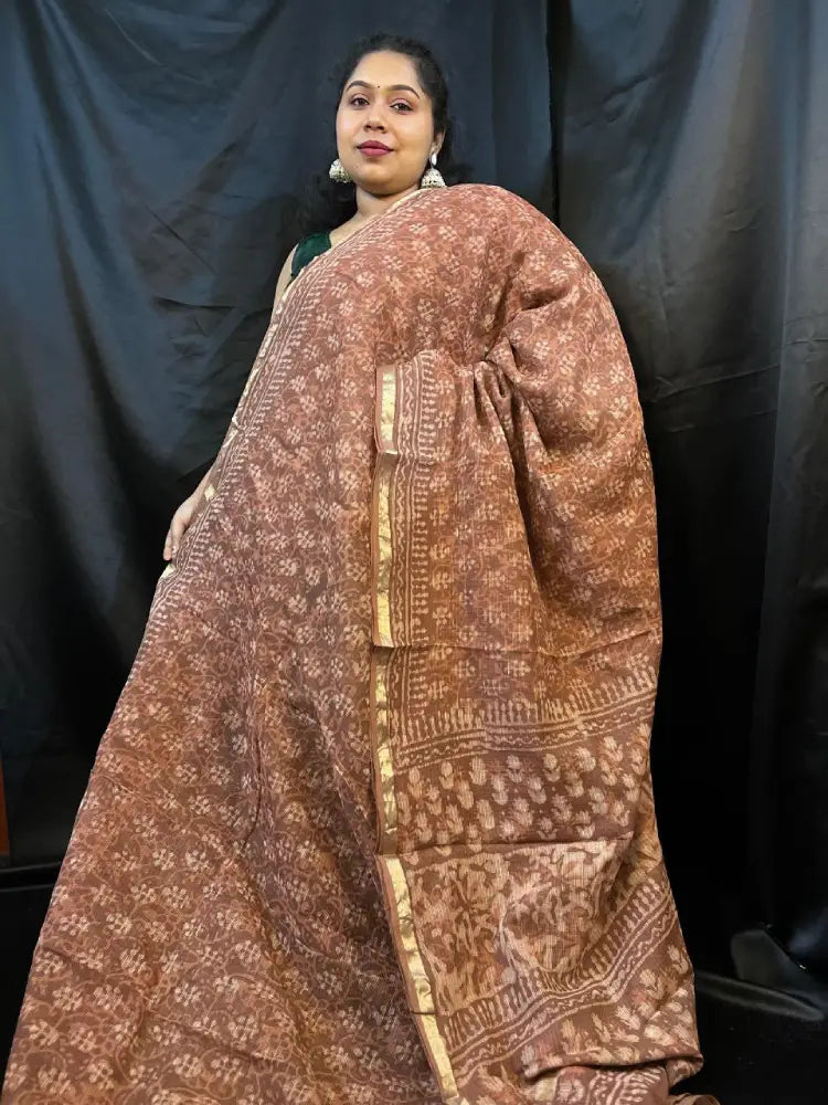 Kota Doria Saree – Brown & Beige Cotton Saree Saree with Zari Border |Vaarnali