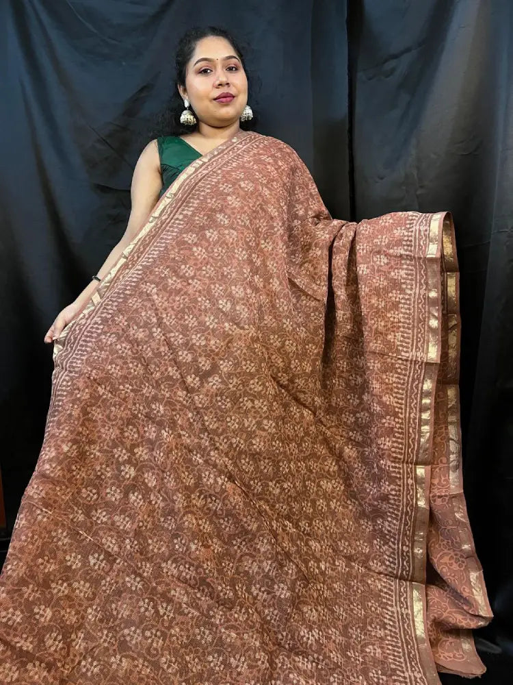 Kota Doria Saree – Brown & Beige Cotton Saree Saree with Zari Border |Vaarnali