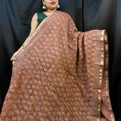 Kota Doria Saree – Brown & Beige Cotton Saree Saree with Zari Border |Vaarnali