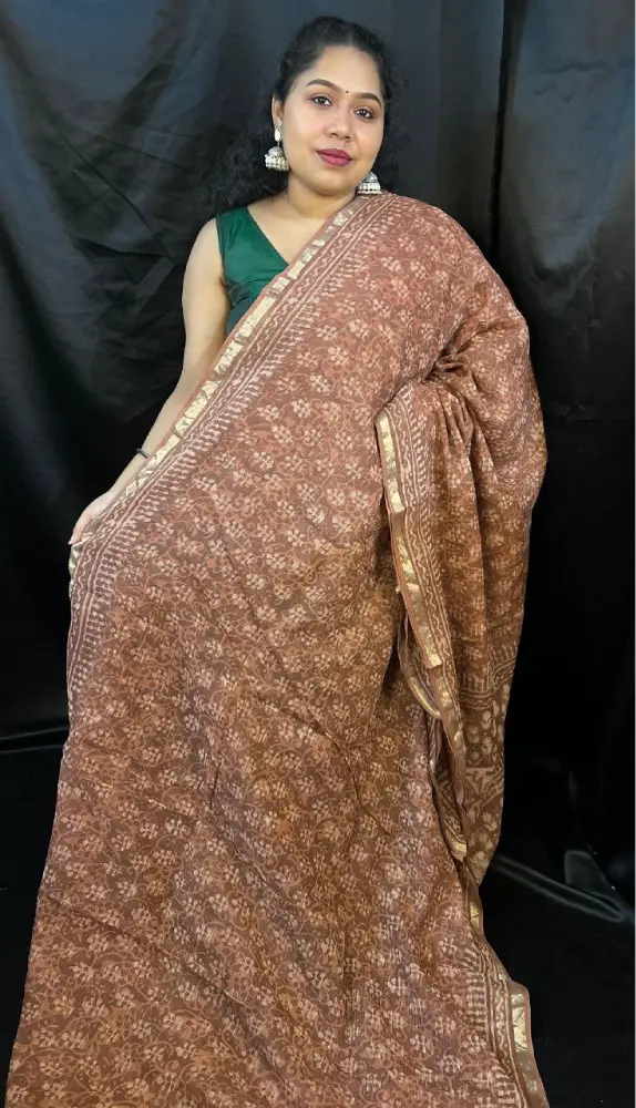 Kota Doria Saree – Brown & Beige Cotton Saree Saree with Zari Border |Vaarnali