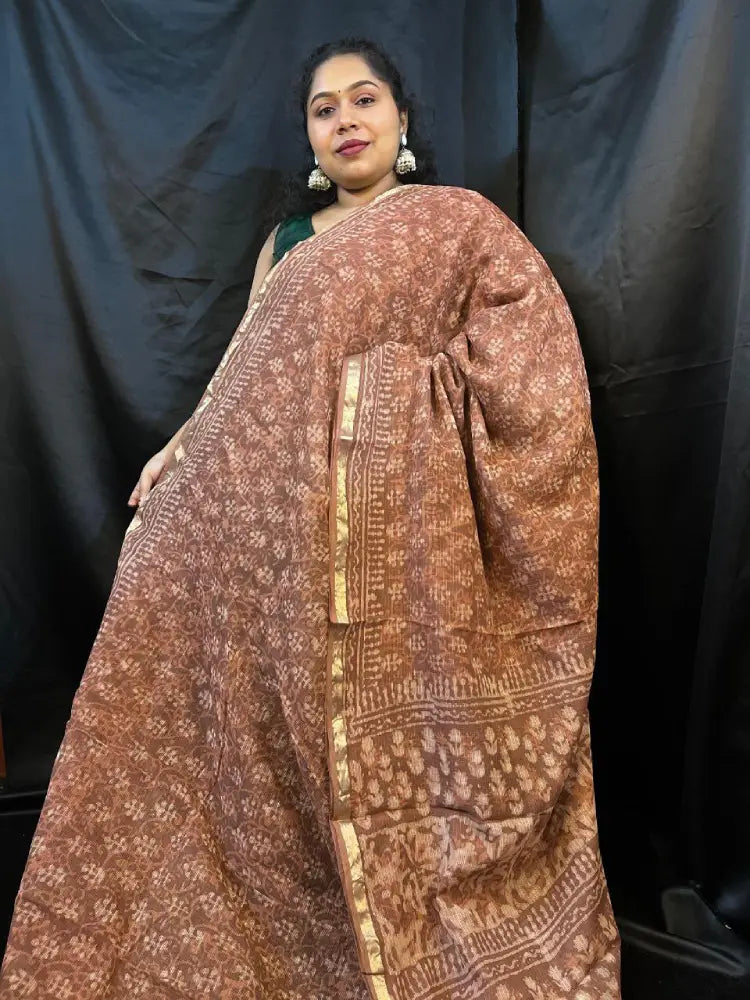 Kota Doria Saree – Brown & Beige Cotton Saree Saree with Zari Border |Vaarnali