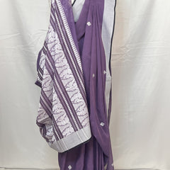 Elegant party wear look with Purple Cotton Handloom Baluchari Saree styled with jewelry.