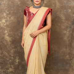 Soft cotton texture of Red White Beige Handloom Saree – Lightweight and elegant party wear