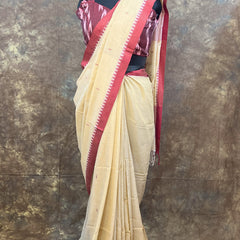 Red White Beige Handloom Cotton Saree styled as party wear saree for women
