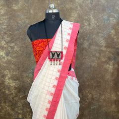 Durga Puja celebration in Red White Bengali Handloom Saree – Sindoor Khela outfit