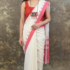 Red White Bengali Saree for Sindoor Khela during Durga Puja – Traditional handloom cotton attire