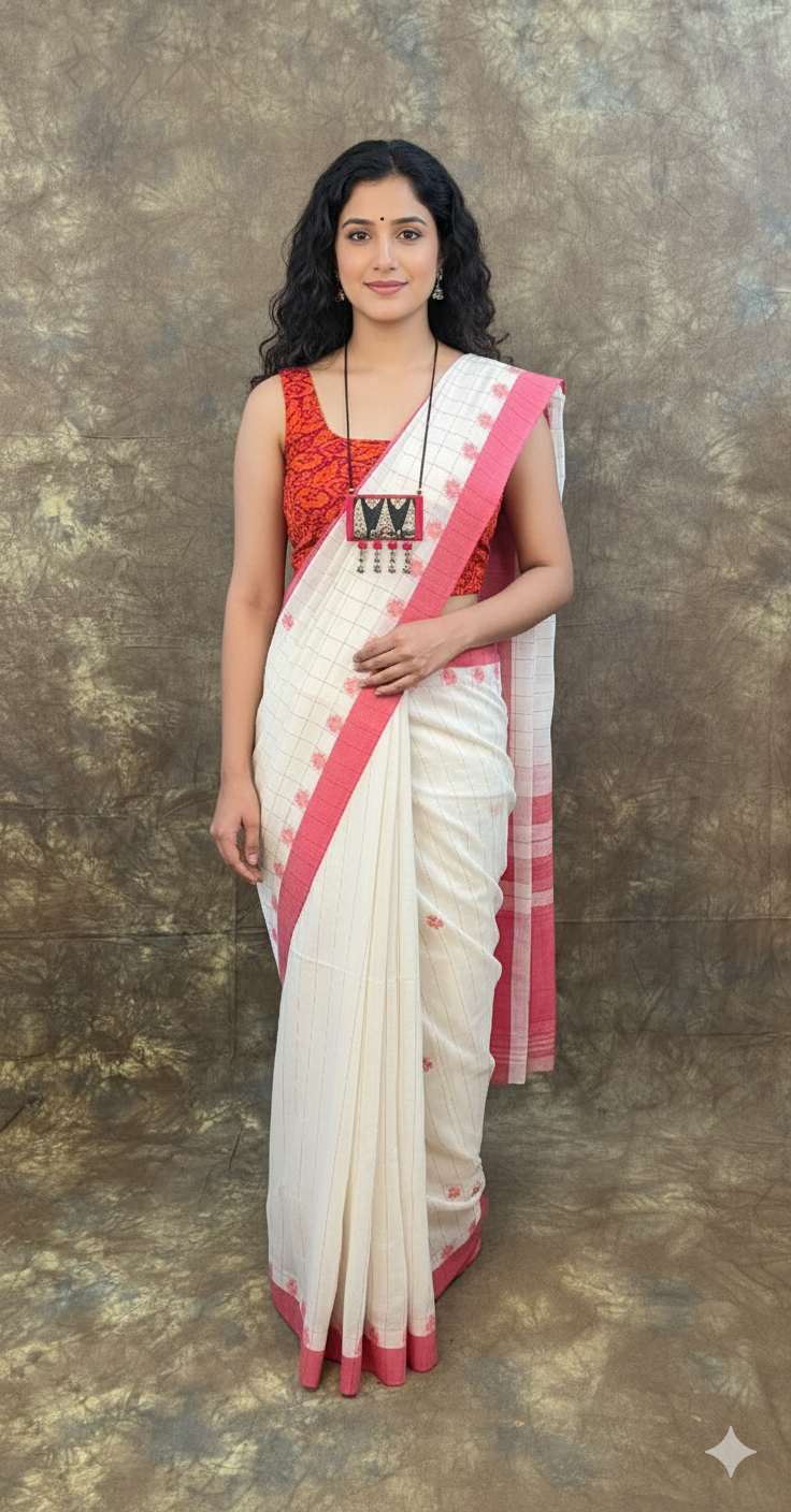 Red White Bengali Saree for Sindoor Khela during Durga Puja – Traditional handloom cotton attire