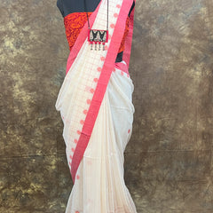 Traditional Bengali jewellery with Red White Saree for Sindoor Khela – Durga Puja festival look