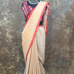 Back view of Red White Chandan Handloom Saree – Lightweight cotton saree for weddings & festivals