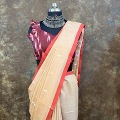 Detailed border work of Red White Chandan Cotton Handloom Saree – Traditional festive wear