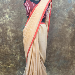 Close-up of pallu design on Red White Chandan Handloom Saree – Handloom cotton saree for festive occasions
