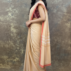 Traditional Bengali draping style of Red White Chandan Handloom Saree – Perfect cotton saree for weddings