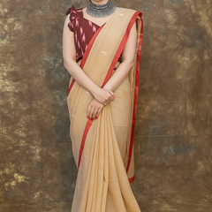 Red White Chandan Handloom Saree paired with traditional gold jewellery – Elegant Bengali cotton saree