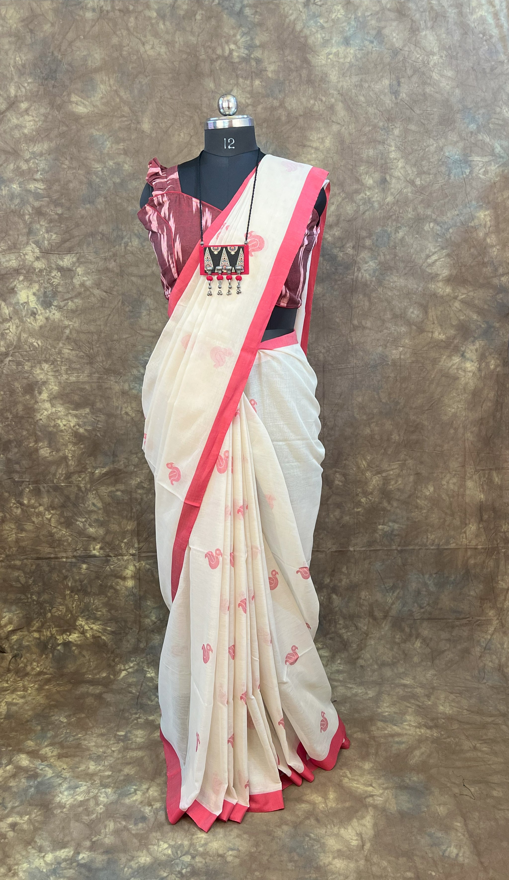 Sindoor Khela celebration look in Red White Handloom Cotton Saree – Durga Puja special saree