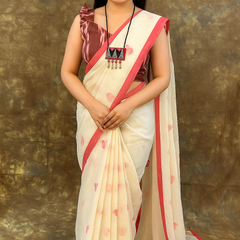 Traditional Durga Puja outfit in Red White Handloom Cotton Saree – Classic Bengali festive saree