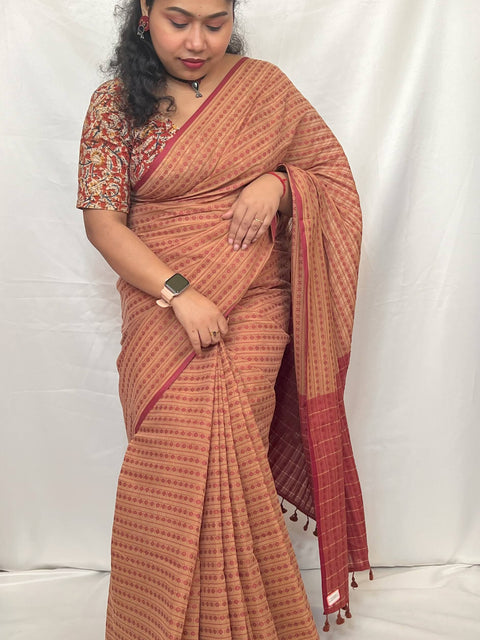 Pure cotton handloom saree with matching blouse piece